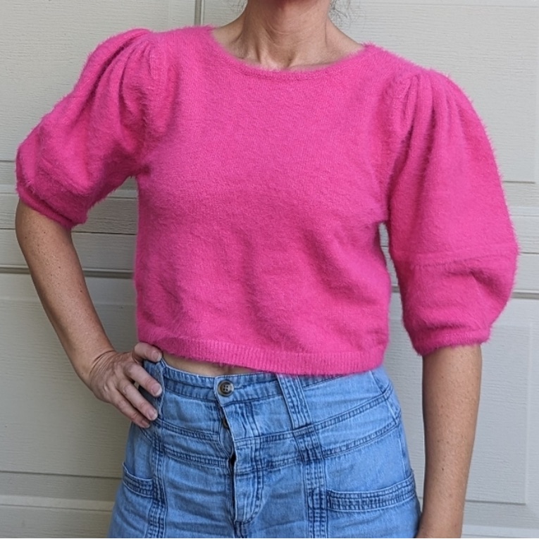 L'academie Los Angeles Fuzzy Cropped Pink Sweater - Revolve